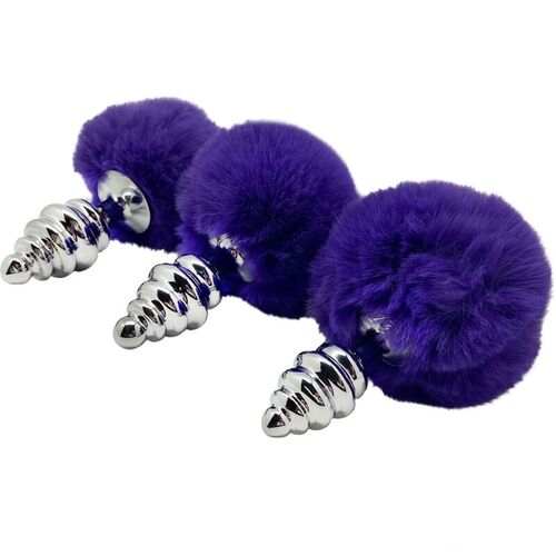 ALIVE - ANAL PLEASURE PLUG ESPIRAL METAL POMPON VIOLETA OSCURO TALLA S