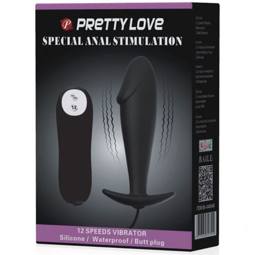 PRETTY LOVE PLUG ANAL SILICONA FORMA PENE Y 12 MODOS VIBRACION - NEGRO