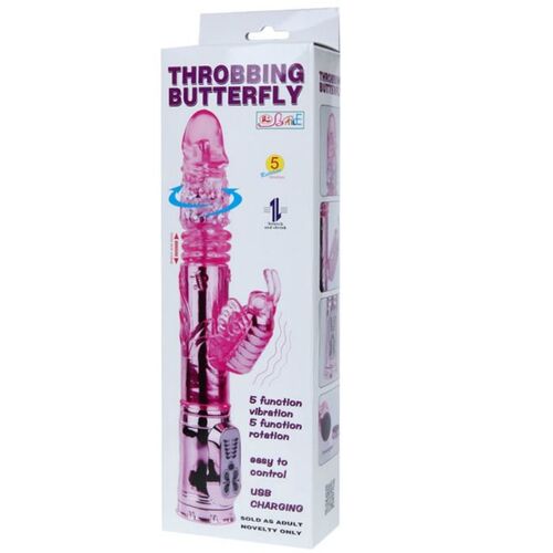 VIBRADOR RECARGABLE CON ROTACION Y ESTIMULADOR THROBBING BUTTERFLY